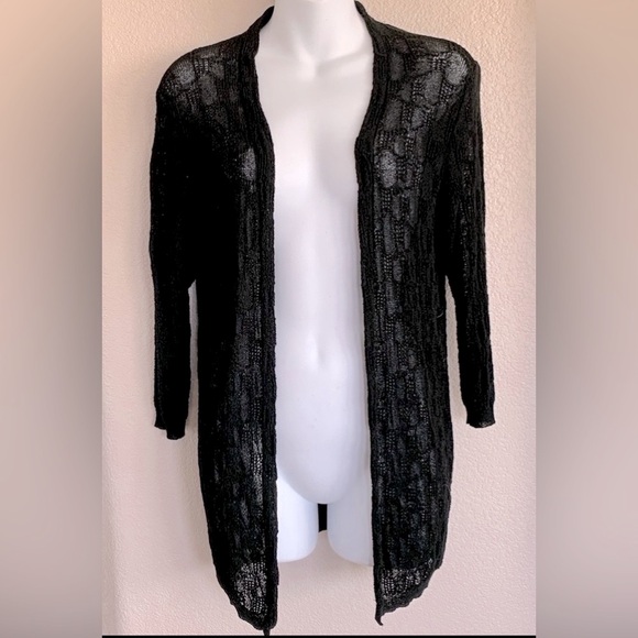 SANDRO FERRONE black linen blend knit cardigan sweater, hip length. Medium EUC - Picture 3 of 17